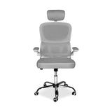 sedia da ufficio ergonomica vibes con struttura bianca e seduta in tessuto a rete grigio con base cromata, perfetta per lunghe sessioni di lavoro al computer