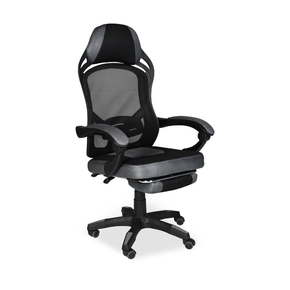 sedia gaming gandi con poggiapiedi estensibile in tessuto con rete nero, sedia ergonomica da ufficio per supporto lombare