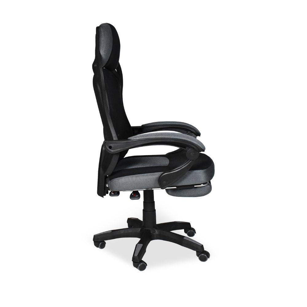 sedia gaming gandi con poggiapiedi estensibile in tessuto con rete nero, perfetta per lunghe sessioni di lavoro al computer