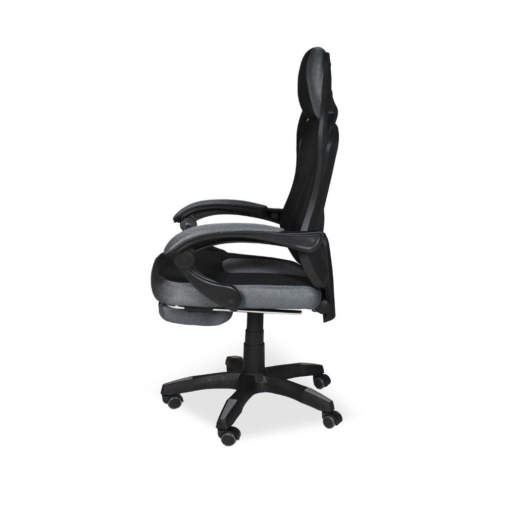 sedia gaming gandi con poggiapiedi estensibile in tessuto con rete nero, meccanismo reclinabile e regolabile in altezza