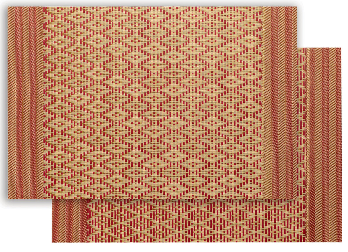 set da tavola kadra rosso/oro, colore rosso/oro, taglia 33 x 45. coordinato da tavola piegato con vista completa su sfondo neutro