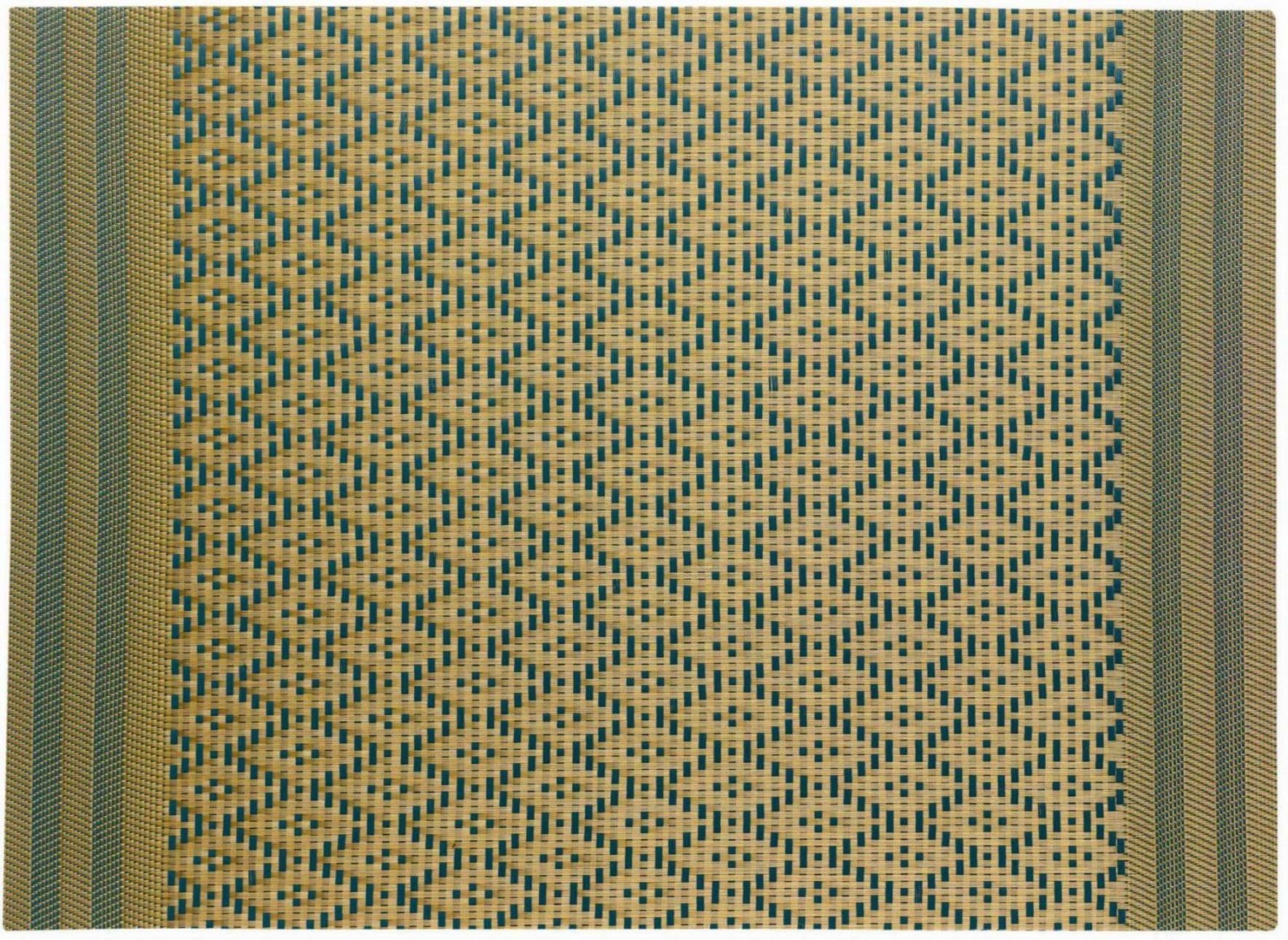 set da tavola kadra pavone/oro, colore pavone/oro, taglia 33 x 45. coordinato da tavola piegato con vista completa su sfondo neutro