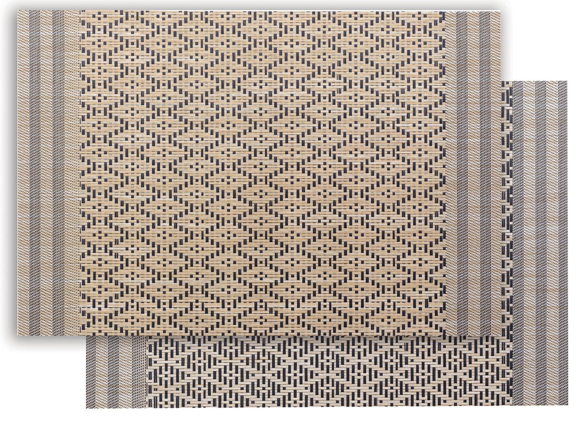 set da tavola kadra naturale/nero, colore naturale/nero, taglia 33 x 45. coordinato da tavola piegato con vista completa su sfondo neutro