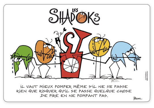 set da tavola shadoks il vaut mieux pomper assortito, colore assortito, taglia 30 x 45. coordinato da tavola piegato con vista completa su sfondo neutro