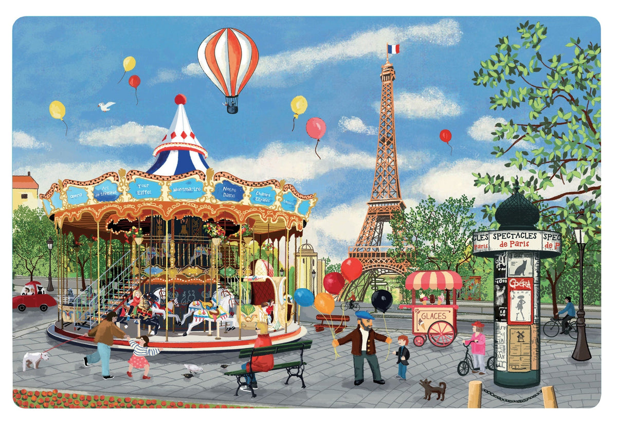 set da tavola carrousel tour eiffel assortito, colore assortito, taglia 30 x 45. coordinato da tavola piegato con vista completa su sfondo neutro