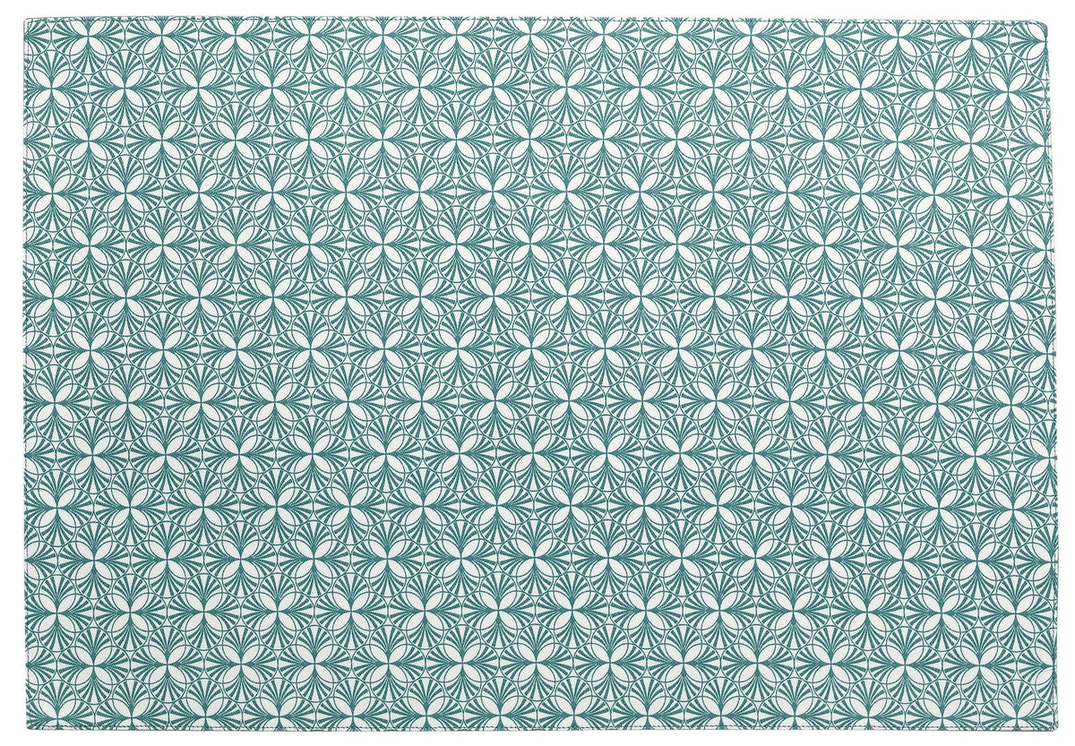 set da tavola calypse pavone, colore pavone, taglia 33 x 48. coordinato da tavola piegato con vista completa su sfondo neutro