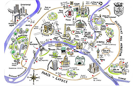 set da tavola dessin paris assortito, colore assortito, taglia 45 x 30. coordinato da tavola piegato con vista completa su sfondo neutro 1500