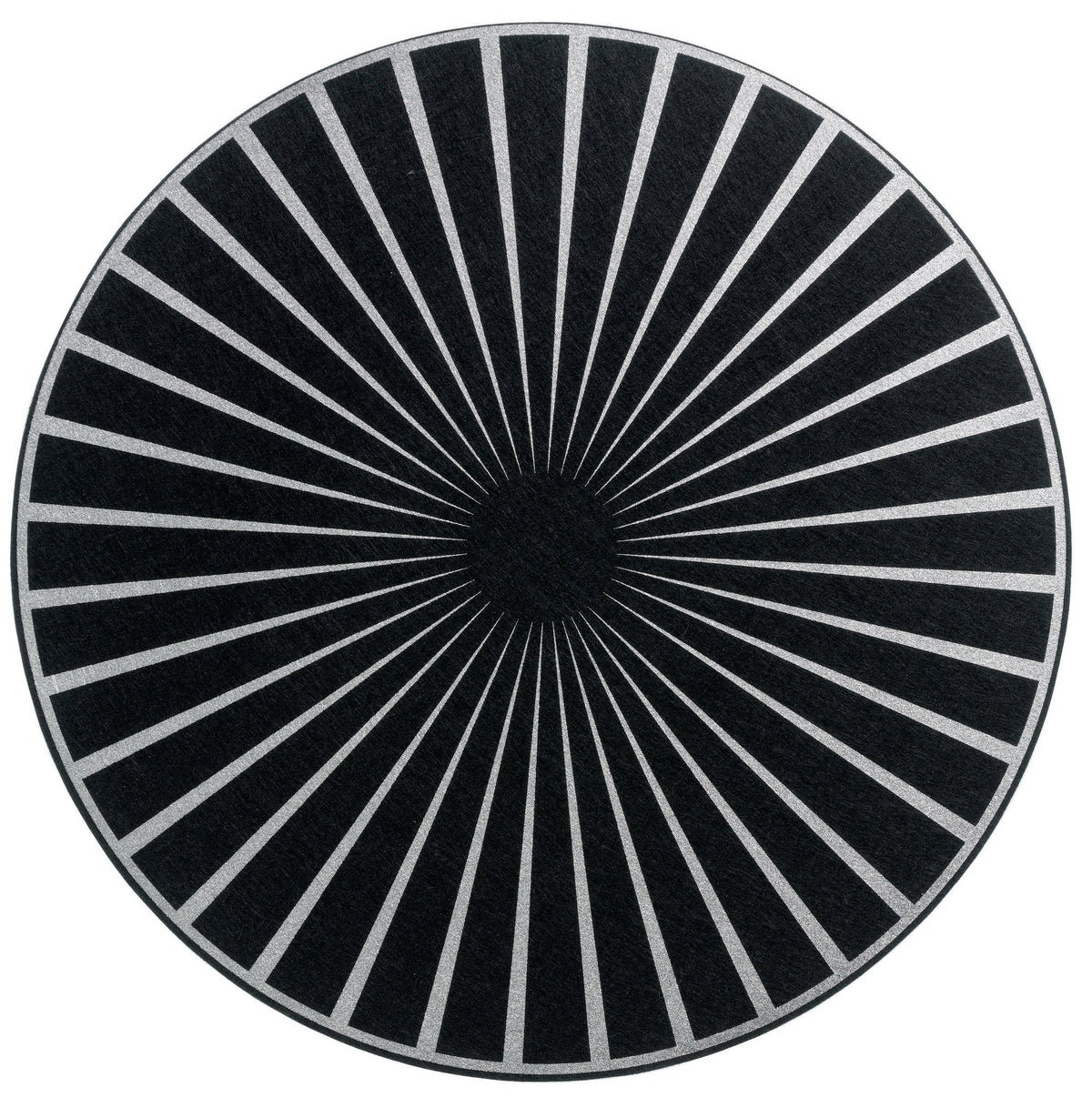 set da tavola in feltro raini nero/argento, colore nero/argento, taglia diamètre 40. coordinato da tavola piegato con vista completa su sfondo neutro