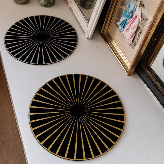 set da tavola in feltro raini nero/oro, colore nero/oro, taglia diamètre 40. realizzato in 100% poliestere, unisce estetica e funzionalità per ogni pasto