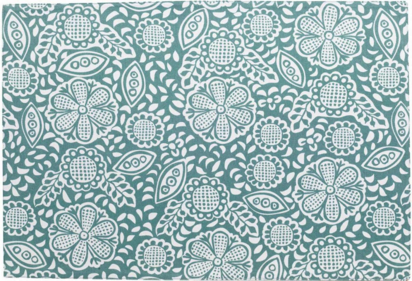 set da tavola rivestito riciclato kira pavone, colore pavone, taglia 33 x 48. coordinato da tavola piegato con vista completa su sfondo neutro