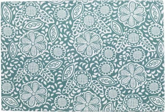 set da tavola rivestito riciclato kira pavone, colore pavone, taglia 33 x 48. coordinato da tavola piegato con vista completa su sfondo neutro