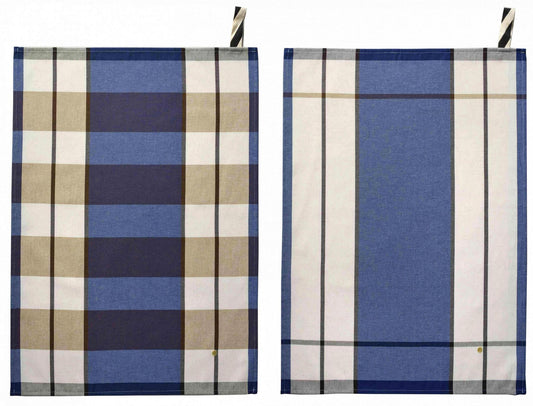 set di 2 strofinacci archie indaco, colore indaco, taglia 50 x 70. strofinaccio piegato su fondo neutro per mostrare texture e finiture