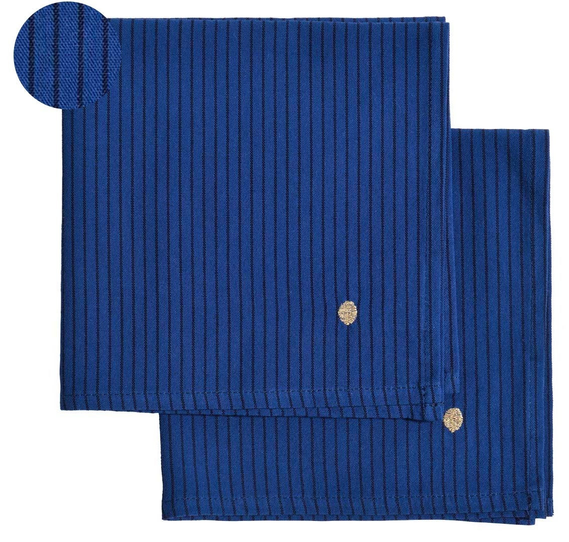 set di 2 tovaglioli leonie indaco, colore indaco, taglia 40 x 40. tovagliolo piegato con cura su sfondo neutro, dettaglio tessuto e cuciture