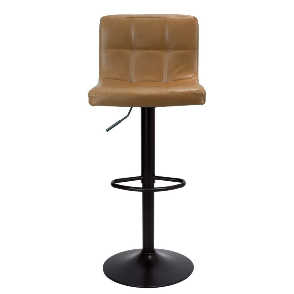 sgabello regolabile mosva colore ruggine con gambe nere opache, dettaglio della seduta imbottita o in legno