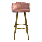 sgabello orel in velluto rosa con gambe dorate opache, sgabello moderno per cucina, bar o penisola