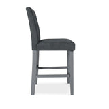 sgabello alex in legno colore grigio con seduta in tessuto grigio, design salvaspazio ideale per ambienti contemporanei