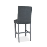 sgabello alex in legno colore grigio con seduta in tessuto grigio, struttura stabile in metallo o legno massello