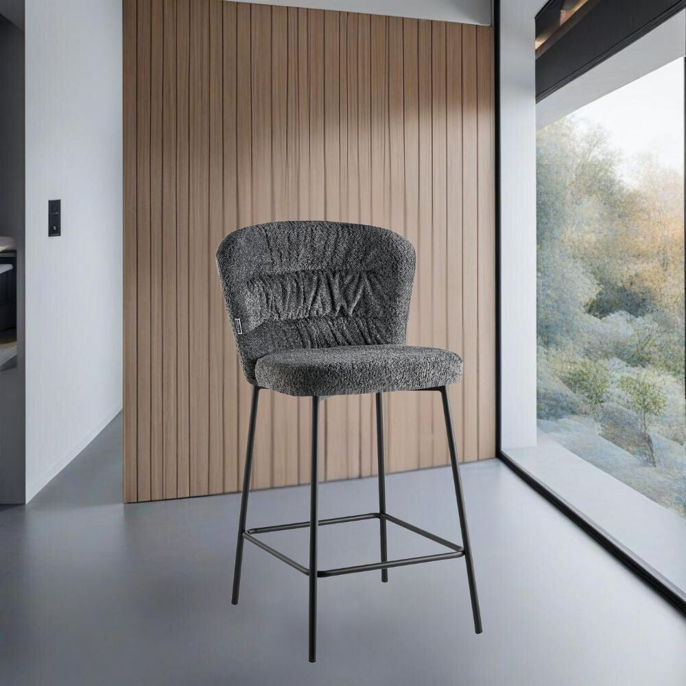 sgabello imbottito cami in tessuto teddy grigio, sgabello moderno per cucina, bar o penisola