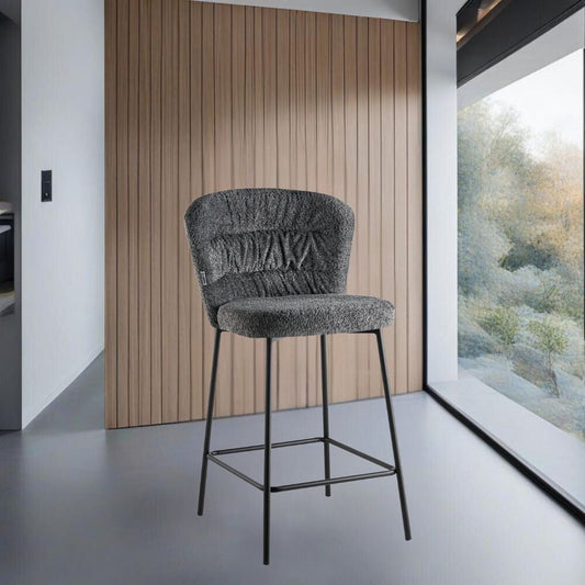 sgabello imbottito cami in tessuto teddy grigio, sgabello moderno per cucina, bar o penisola