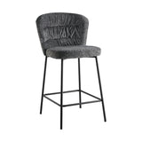 sgabello imbottito cami in tessuto teddy grigio, dettaglio della seduta imbottita o in legno