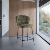 sgabello imbottito cami in tessuto teddy verde, sgabello moderno per cucina, bar o penisola