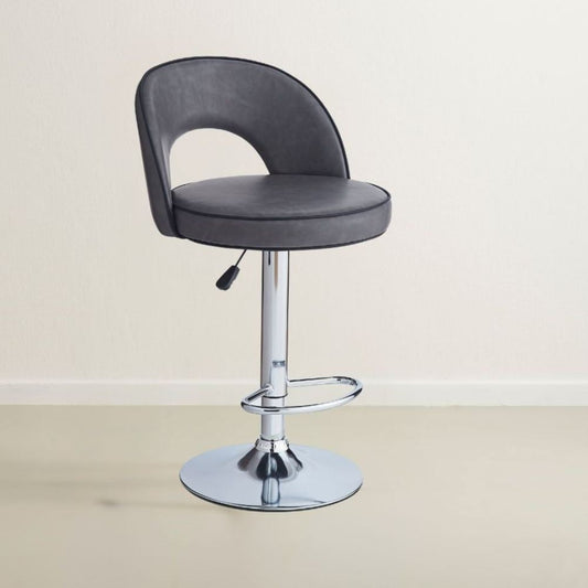 sgabello lisa con seduta in ecopelle grigio e gamba in metallo inox, sgabello moderno per cucina, bar o penisola