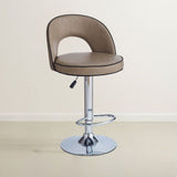 sgabello lisa con seduta in ecopelle tortora e gamba in metallo inox, sgabello moderno per cucina, bar o penisola