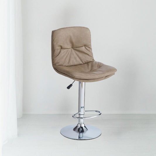 sgabello paco con seduta in ecopelle tortora e gamba in metallo inox, sgabello moderno per cucina, bar o penisola