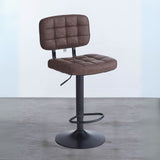 sgabello mavi con seduta e schienale in ecopelle brown e gamba in metallo nero, sgabello moderno per cucina, bar o penisola