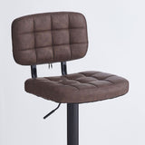 sgabello mavi con seduta e schienale in ecopelle brown e gamba in metallo nero, design salvaspazio ideale per ambienti contemporanei