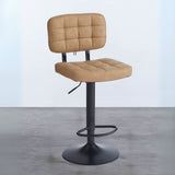 sgabello mavi con seduta e schienale in ecopelle cammello e gamba in metallo nero, sgabello moderno per cucina, bar o penisola