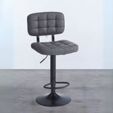 sgabello mavi con seduta e schienale in ecopelle grigio e gamba in metallo nero, sgabello moderno per cucina, bar o penisola