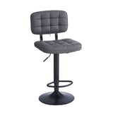 sgabello mavi con seduta e schienale in ecopelle grigio e gamba in metallo nero, vista ambientata accanto a bancone o isola