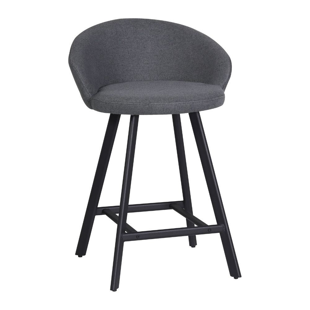 sgabello saki in tessuto nordic 15 grigio con gambe nere, dettaglio della seduta imbottita o in legno