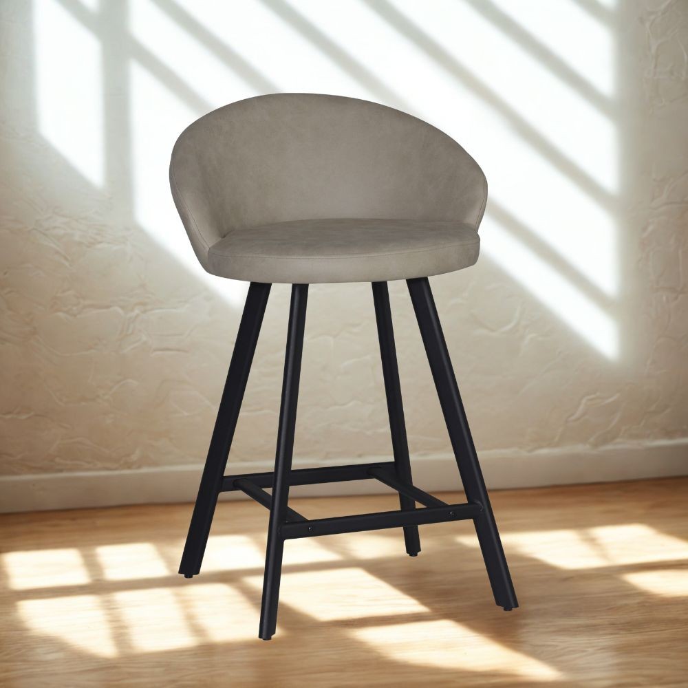 sgabello saki in nabuk uras 02 tortora con gambe nere, sgabello moderno per cucina, bar o penisola