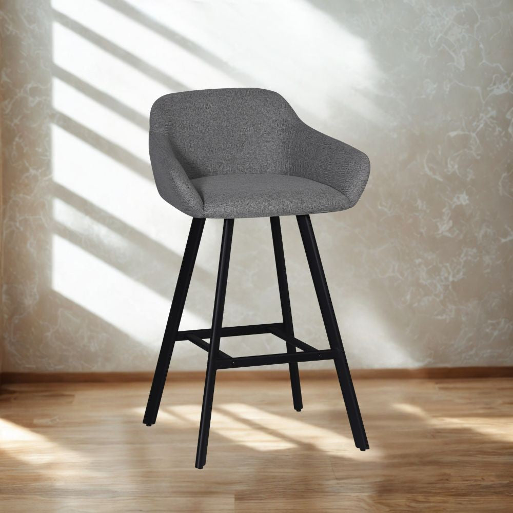 sgabello mey in tessuto nordic 16 grigio cenere con gambe in metallo nere, sgabello moderno per cucina, bar o penisola