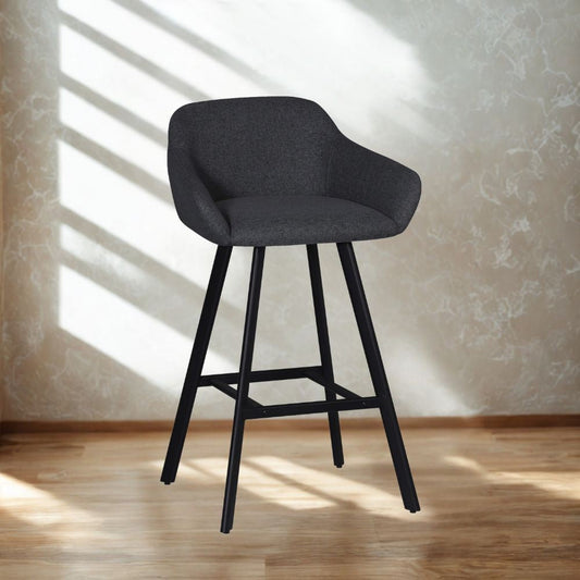 sgabello mey in tessuto nordic 18 grigio scuro con gambe in metallo nere, sgabello moderno per cucina, bar o penisola