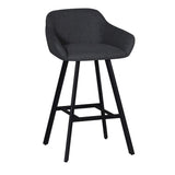 sgabello mey in tessuto nordic 18 grigio scuro con gambe in metallo nere, dettaglio della seduta imbottita o in legno