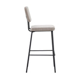 sgabello juno in tessuto colore taupe e struttura in metallo nero, design salvaspazio ideale per ambienti contemporanei