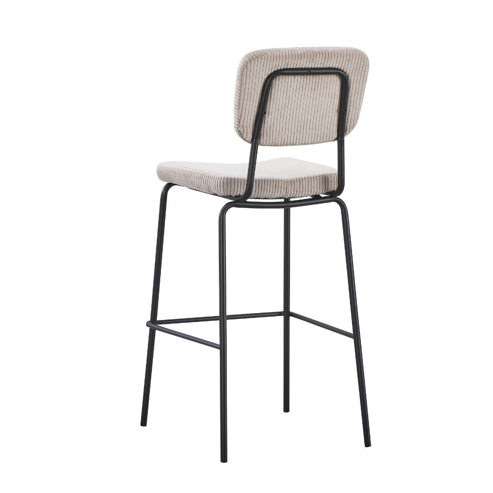 sgabello juno in tessuto colore taupe e struttura in metallo nero, struttura stabile in metallo o legno massello