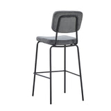 sgabello juno in tessuto colore grigio scuro e struttura in metallo nero, struttura stabile in metallo o legno massello