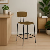 sgabello glami in pvc effetto cuoio brown con struttura in metallo nera, sgabello moderno per cucina, bar o penisola