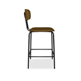 sgabello glami in pvc effetto cuoio brown con struttura in metallo nera, design salvaspazio ideale per ambienti contemporanei