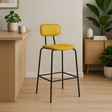 sgabello glami in pvc effetto cuoio giallo con struttura in metallo nera, sgabello moderno per cucina, bar o penisola