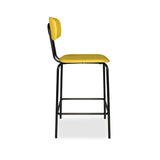 sgabello glami in pvc effetto cuoio giallo con struttura in metallo nera, design salvaspazio ideale per ambienti contemporanei