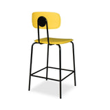 sgabello glami in pvc effetto cuoio giallo con struttura in metallo nera, struttura stabile in metallo o legno massello