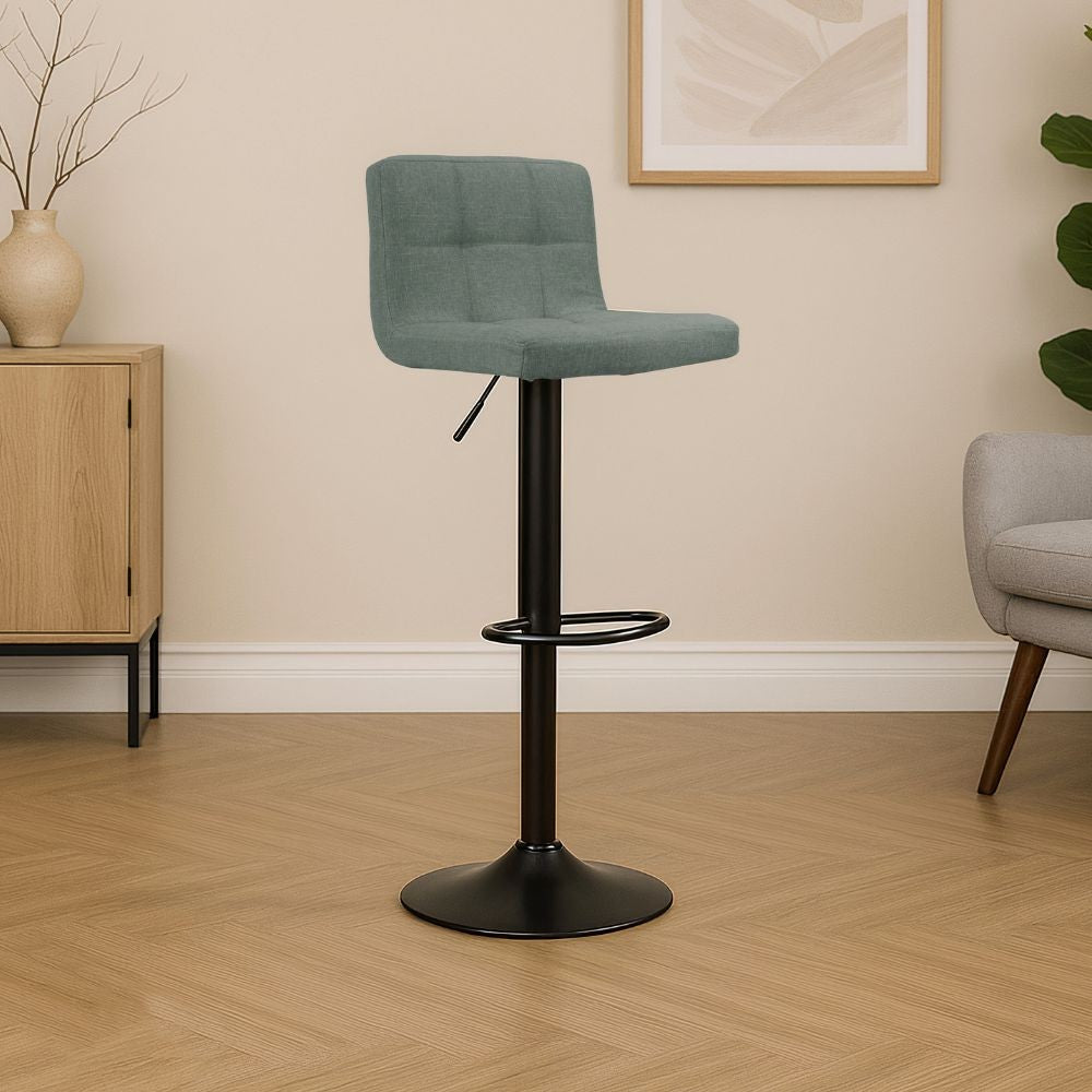 sgabello regolabile mosva colore verde con gambe nere opache, sgabello moderno per cucina, bar o penisola