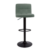 sgabello regolabile mosva colore verde con gambe nere opache, dettaglio della seduta imbottita o in legno