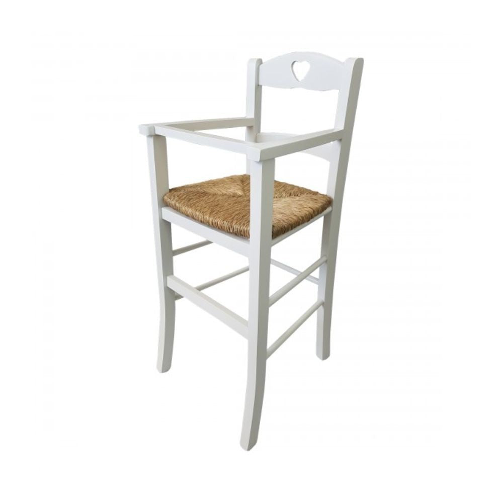 sediolone bimbo 708 legno bianco e seduta paglia, dettaglio della seduta imbottita o in legno