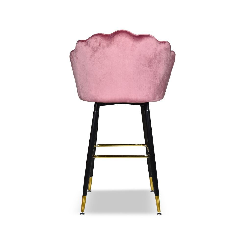 sgabello estro in velluto rosa con terminali dorati, struttura stabile in metallo o legno massello